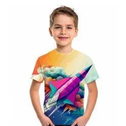 Boys 3D Astronaut T shirt Short Sleeve 3D Print Summer Spring Active Sports Fashion Kids 3-12 Years Outdoor Daily Indoor Regular Fit