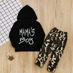 Boys 3D Camo Camouflage Letter Hoodie & Sweatpants Set Clothing Set Long Sleeve Fall Winter Cool Toddler 1-5 Years Vacation Regular Fit