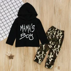 Boys 3D Camo Camouflage Letter Hoodie & Sweatpants Set Clothing Set Long Sleeve Fall Winter Cool Toddler 1-5 Years Vacation Regular Fit
