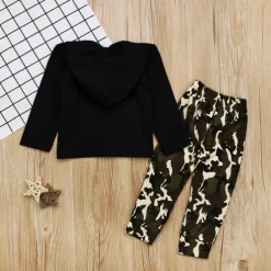 Boys 3D Camo Camouflage Letter Hoodie & Sweatpants Set Clothing Set Long Sleeve Fall Winter Cool Toddler 1-5 Years Vacation Regular Fit