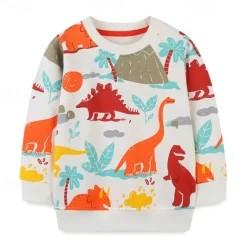 Boys 3D Cartoon Dinosaur Sweatshirt Long Sleeve Spring Fall Fashion Basic Little Kids(4-7ys) 4-7 Years Crew Neck Outdoor Casual Daily Regular Fit