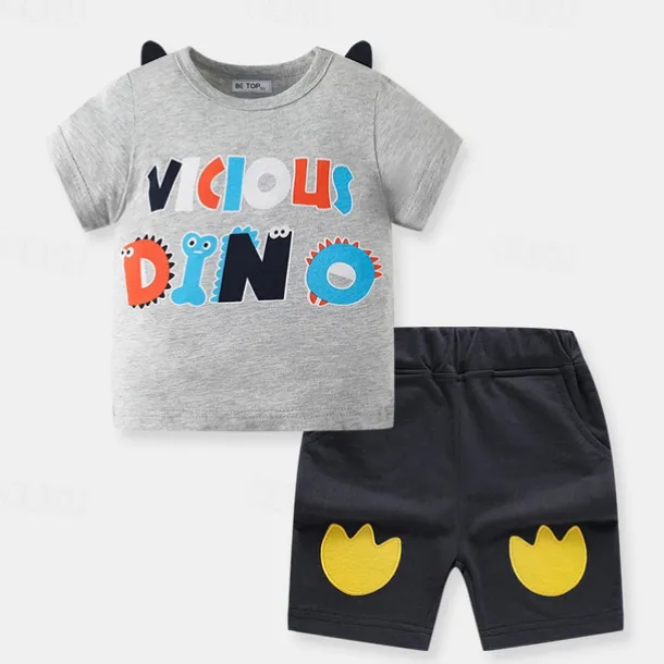 Boys 3D Cartoon Letter T-shirt & Shorts Short Sleeve Summer Active Sports Fashion Kids 4-7 Years Crew Neck Outdoor Vacation Sports Tailored Fit