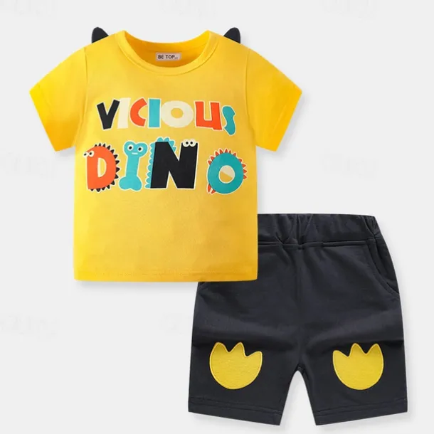 Boys 3D Cartoon Letter T-shirt & Shorts Short Sleeve Summer Active Sports Fashion Kids 4-7 Years Crew Neck Outdoor Vacation Sports Tailored Fit