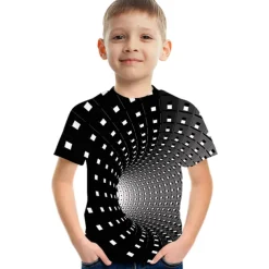 Boys 3D Color Block Optical Illusion T shirt Short Sleeve 3D Print Summer Active Sports Streetwear Polyester Rayon Kids 2-13 Years Outdoor Daily