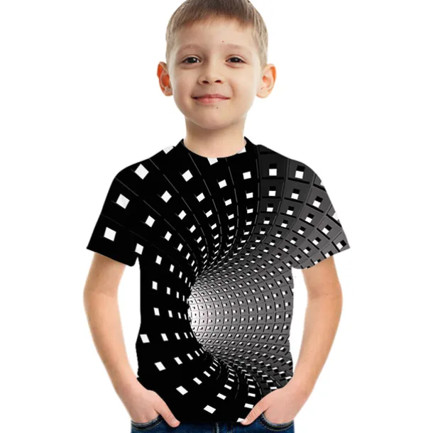 Boys 3D Color Block Optical Illusion T shirt Short Sleeve 3D Print Summer Active Sports Streetwear Polyester Rayon Kids 2-13 Years Outdoor Daily