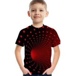 Boys 3D Color Block Optical Illusion T shirt Short Sleeve 3D Print Summer Active Sports Streetwear Polyester Rayon Kids 2-13 Years Outdoor Daily