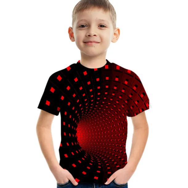 Boys 3D Color Block Optical Illusion T shirt Short Sleeve 3D Print Summer Active Sports Streetwear Polyester Rayon Kids 2-13 Years Outdoor Daily