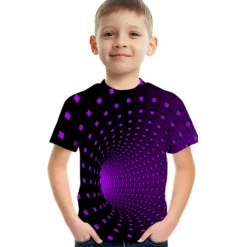 Boys 3D Color Block Optical Illusion T shirt Short Sleeve 3D Print Summer Active Sports Streetwear Polyester Rayon Kids 2-13 Years Outdoor Daily