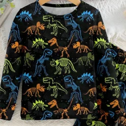 Boys 3D Dinosaur Pajama Sets Long Sleeve 3D Print Fall Winter Active Cool Daily Kids 3-12 Years Crew Neck Home Causal Indoor Regular Fit