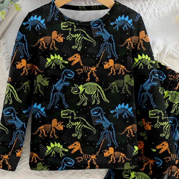 Boys 3D Dinosaur Pajama Sets Long Sleeve 3D Print Fall Winter Active Cool Daily Kids 3-12 Years Crew Neck Home Causal Indoor Regular Fit