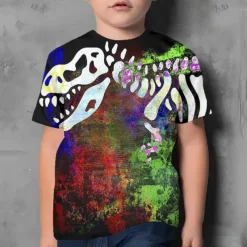 Boys 3D Dinosaur T shirt Short Sleeve 3D Print Summer Active Cute Cool Kids 3-12 Years School Daily