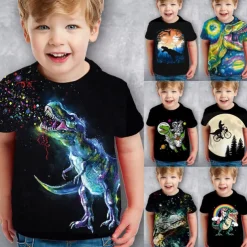 Boys 3D Dinosaur T shirt Short Sleeve 3D Print Summer Active Cute Cool Kids 3-12 Years School Daily