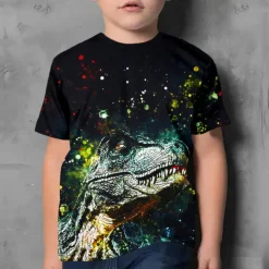 Boys 3D Dinosaur T shirt Short Sleeve 3D Print Summer Active Cute Cool Kids 3-12 Years School Daily