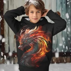Boys 3D Dragon Hoodie Pullover Long Sleeve 3D Print Spring Fall Fashion Streetwear Cool Kids 3-12 Years Hooded Outdoor Casual Daily Regular Fit