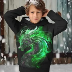 Boys 3D Dragon Hoodie Pullover Long Sleeve 3D Print Spring Fall Fashion Streetwear Cool Kids 3-12 Years Hooded Outdoor Casual Daily Regular Fit