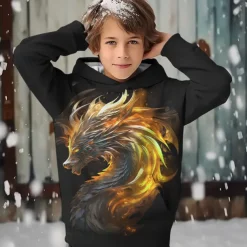 Boys 3D Dragon Hoodie Pullover Long Sleeve 3D Print Spring Fall Fashion Streetwear Cool Kids 3-12 Years Hooded Outdoor Casual Daily Regular Fit