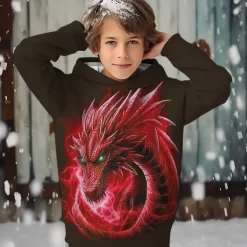Boys 3D Dragon Hoodie Pullover Long Sleeve 3D Print Spring Fall Fashion Streetwear Cool Kids 3-12 Years Hooded Outdoor Casual Daily Regular Fit
