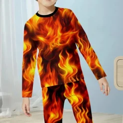 Boys 3D Fire Pajama Sets Long Sleeve 3D Print Fall Winter Active Cool Daily Kids 4 years+ Crew Neck Home Causal Indoor Regular Fit