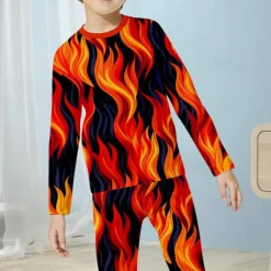 Boys 3D Fire Pajama Sets Long Sleeve 3D Print Fall Winter Active Cool Daily Kids 4 years+ Crew Neck Home Causal Indoor Regular Fit