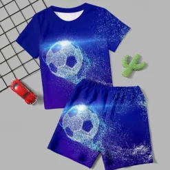 Boys 3D Football Tee & Pants Pajama Sets Short Sleeve 3D Print Summer Active Fashion Daily Kids 3-12 Years Crew Neck Home Causal Indoor Regular Fit