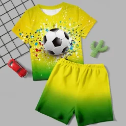 Boys 3D Football Tee & Pants Pajama Sets Short Sleeve 3D Print Summer Active Fashion Daily Kids 3-12 Years Crew Neck Home Causal Indoor Regular Fit