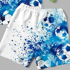 Boys 3D Football Tee & Pants Pajama Sets Short Sleeve 3D Print Summer Active Fashion Daily Kids 3-12 Years Crew Neck Home Causal Indoor Regular Fit