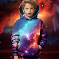 Boys 3D Galaxy Hoodie Pullover Long Sleeve 3D Print Fall Winter Fashion Streetwear Cool Polyester Kids 3-12 Years Outdoor Casual Daily Regular Fit