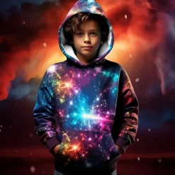 Boys 3D Galaxy Hoodie Pullover Long Sleeve 3D Print Fall Winter Fashion Streetwear Cool Polyester Kids 3-12 Years Outdoor Casual Daily Regular Fit