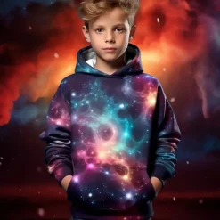 Boys 3D Galaxy Hoodie Pullover Long Sleeve 3D Print Fall Winter Fashion Streetwear Cool Polyester Kids 3-12 Years Outdoor Casual Daily Regular Fit