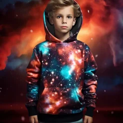 Boys 3D Galaxy Hoodie Pullover Long Sleeve 3D Print Fall Winter Fashion Streetwear Cool Polyester Kids 3-12 Years Outdoor Casual Daily Regular Fit