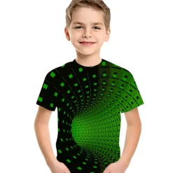 Boys 3D Geometric Color Block Optical Illusion T shirt Tee Short Sleeve 3D Print Summer Active Sports Streetwear Kids Toddler