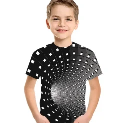 Boys 3D Geometric Color Block Optical Illusion T shirt Tee Short Sleeve 3D Print Summer Active Sports Streetwear Kids Toddler
