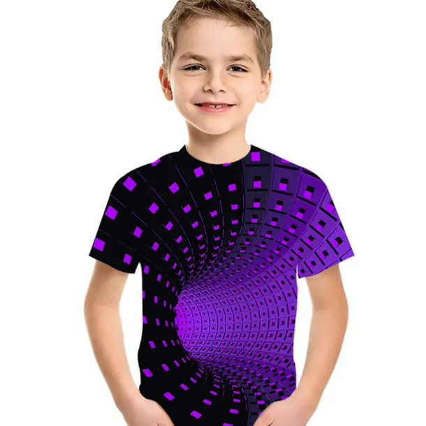 Boys 3D Geometric Color Block Optical Illusion T shirt Tee Short Sleeve 3D Print Summer Active Sports Streetwear Kids Toddler