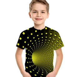 Boys 3D Geometric Color Block Optical Illusion T shirt Tee Short Sleeve 3D Print Summer Active Sports Streetwear Kids Toddler