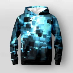 Boys 3D Geometric Hoodie Pullover Long Sleeve 3D Print Spring Fall Fashion Streetwear Cool Kids 3-12 Years Hooded Outdoor Casual Daily Regular Fit