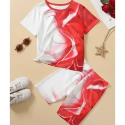 Boys 3D Geometric T-shirt & Shorts Set Short Sleeve Summer Spring Sports Fashion Daily Kids 4-12 Years Crew Neck Outdoor Vacation Sports Tailored Fit