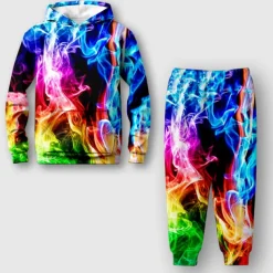Boys 3D Gradient Ramp Hoodie & Sweatpants Set Hoodie Set Clothing Set Long Sleeve Spring Fall Sports Fashion Cool Kids 3-12 Years Outdoor Vacation Street Regular Fit