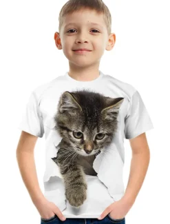 Boys 3D Graphic Animal 3D Print T shirt Tee Short Sleeve 3D Print Summer Active Cute Basic Kids 3-12 Years School