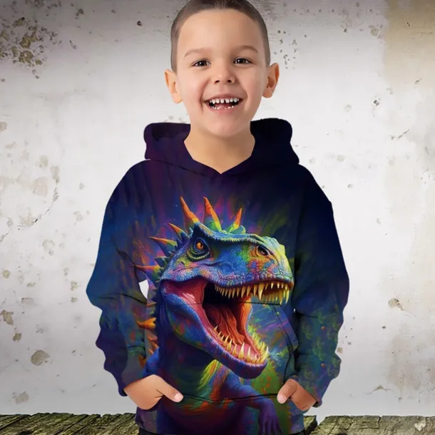 Boys 3D Graphic Animal Dinosaur Hoodie Long Sleeve 3D Print Summer Spring Fall Fashion Streetwear Cool Polyester Kids 3-12 Years Outdoor Casual Daily Regular Fit