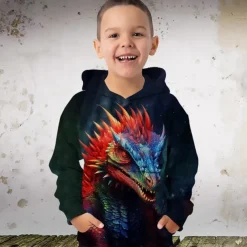 Boys 3D Graphic Animal Dinosaur Hoodie Long Sleeve 3D Print Summer Spring Fall Fashion Streetwear Cool Polyester Kids 3-12 Years Outdoor Casual Daily Regular Fit