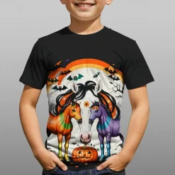 Boys 3D Graphic Animal Horse Tee Short Sleeve Summer Spring Fashion Basic Polyester Kids 4-12 Years Crew Neck Outdoor Casual Daily Regular Fit