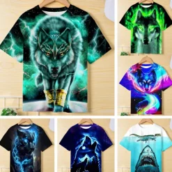 Boys 3D Graphic Animal Wolf T shirt Tee Short Sleeve 3D Print Summer Spring Active Sports Fashion Kids 3-12 Years Outdoor Casual Daily Regular Fit