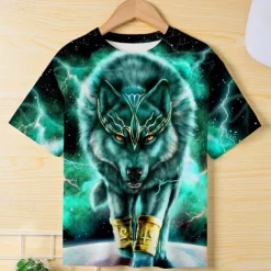 Boys 3D Graphic Animal Wolf T shirt Tee Short Sleeve 3D Print Summer Spring Active Sports Fashion Kids 3-12 Years Outdoor Casual Daily Regular Fit