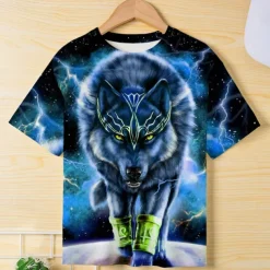 Boys 3D Graphic Animal Wolf T shirt Tee Short Sleeve 3D Print Summer Spring Active Sports Fashion Kids 3-12 Years Outdoor Casual Daily Regular Fit