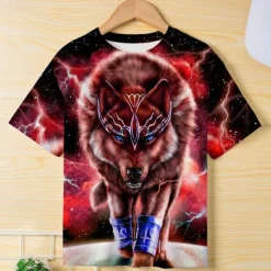 Boys 3D Graphic Animal Wolf T shirt Tee Short Sleeve 3D Print Summer Spring Active Sports Fashion Kids 3-12 Years Outdoor Casual Daily Regular Fit