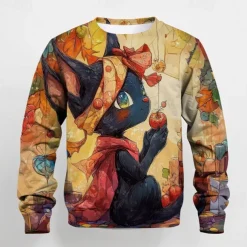 Boys 3D Graphic Cartoon Cat T shirt Tee Long Sleeve Spring Fall Fashion Basic Kids 4-12 Years Crew Neck Outdoor Casual Daily Regular Fit