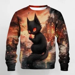 Boys 3D Graphic Cartoon Cat T shirt Tee Long Sleeve Spring Fall Fashion Basic Kids 4-12 Years Crew Neck Outdoor Casual Daily Regular Fit