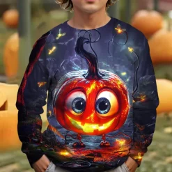 Boys 3D Graphic Cartoon Pumpkin T shirt Tee Long Sleeve Spring Fall Fashion Basic Kids 4-12 Years Crew Neck Outdoor Casual Daily Regular Fit