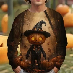 Boys 3D Graphic Cartoon Pumpkin T shirt Tee Long Sleeve Spring Fall Fashion Basic Kids 4-12 Years Crew Neck Outdoor Casual Daily Regular Fit