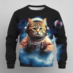 Boys 3D Graphic Cat Astronaut Sweatshirt Long Sleeve 3D Print Summer Fall Fashion Streetwear Daily Kids 3-12 Years Outdoor Casual Daily Regular Fit